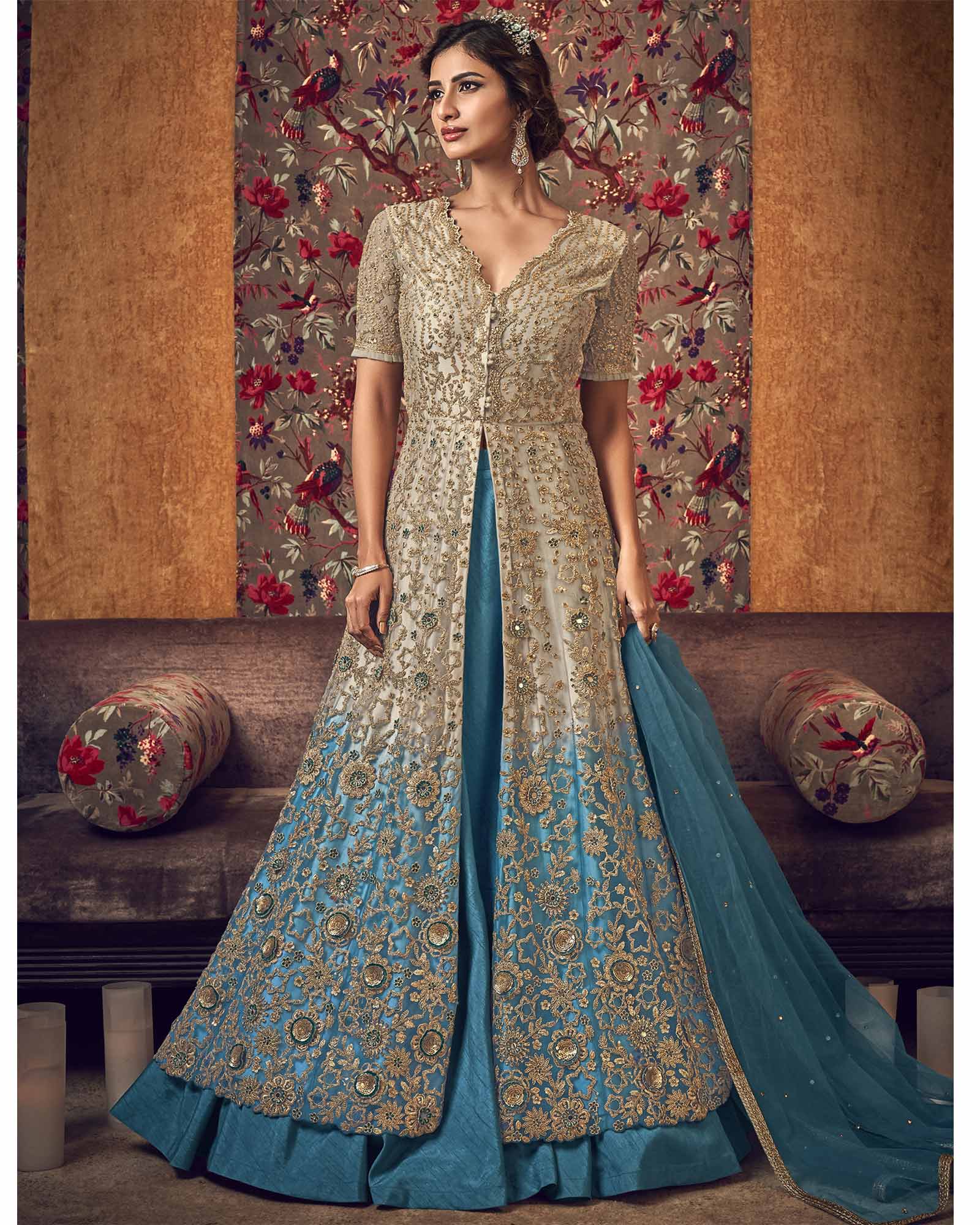 Beige Designer Semi Stitched Salwar Suit with Dupatta 