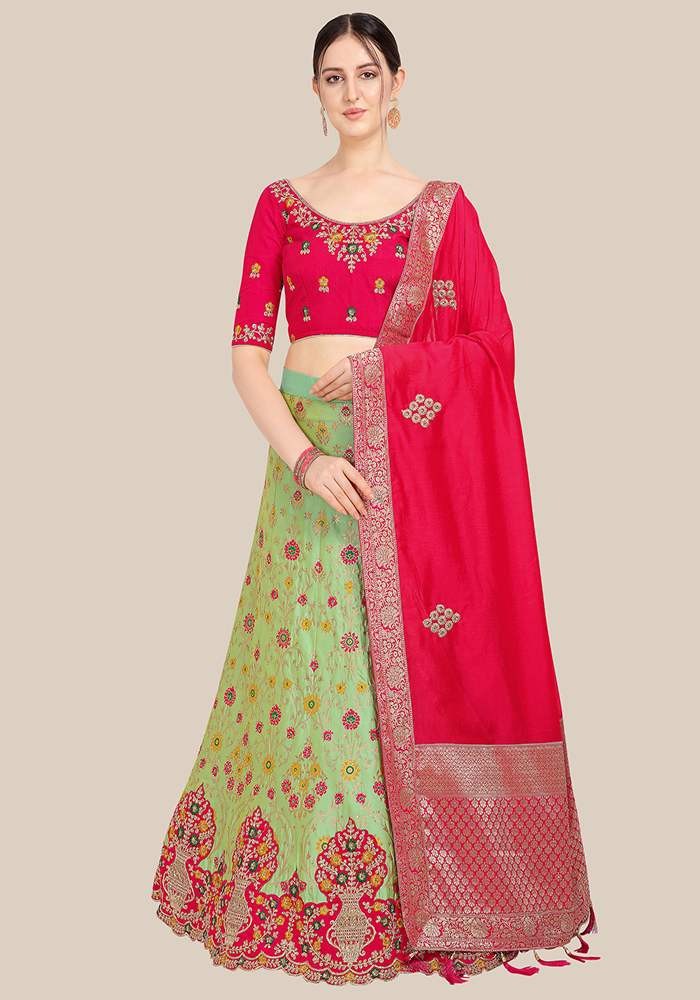 Green Embellished Semi Stitched Lehenga & Choli with Dupatta