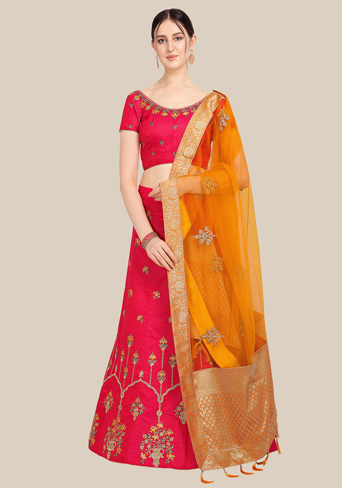 Magenta Designer Semi Stitched Lehenga & Choli with Dupatta