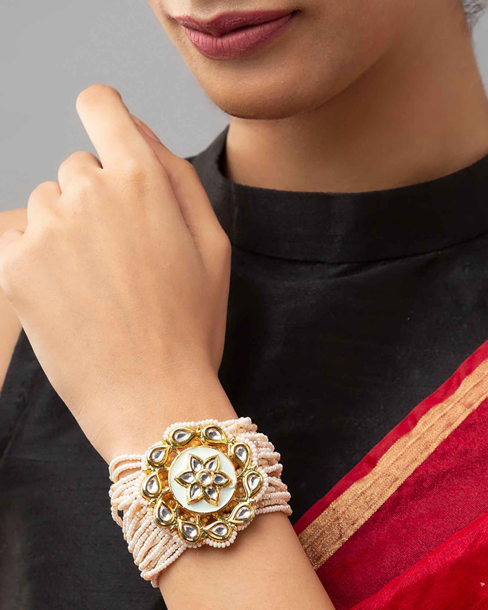 Exquisite Meenakari Gold Bracelet in Hydro Kundan Polki Handwork