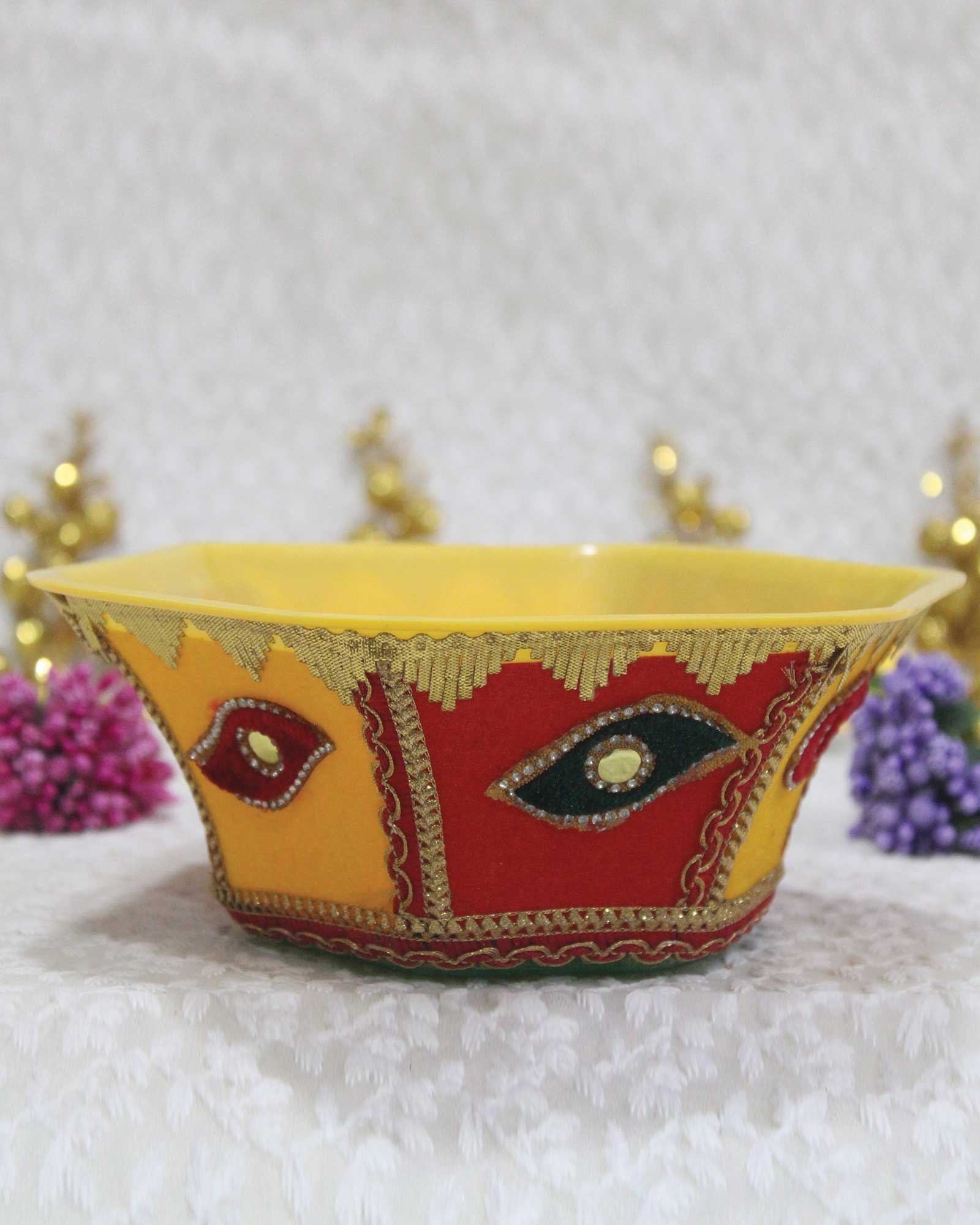Red and Yellow Haldi Bowl for Haldi