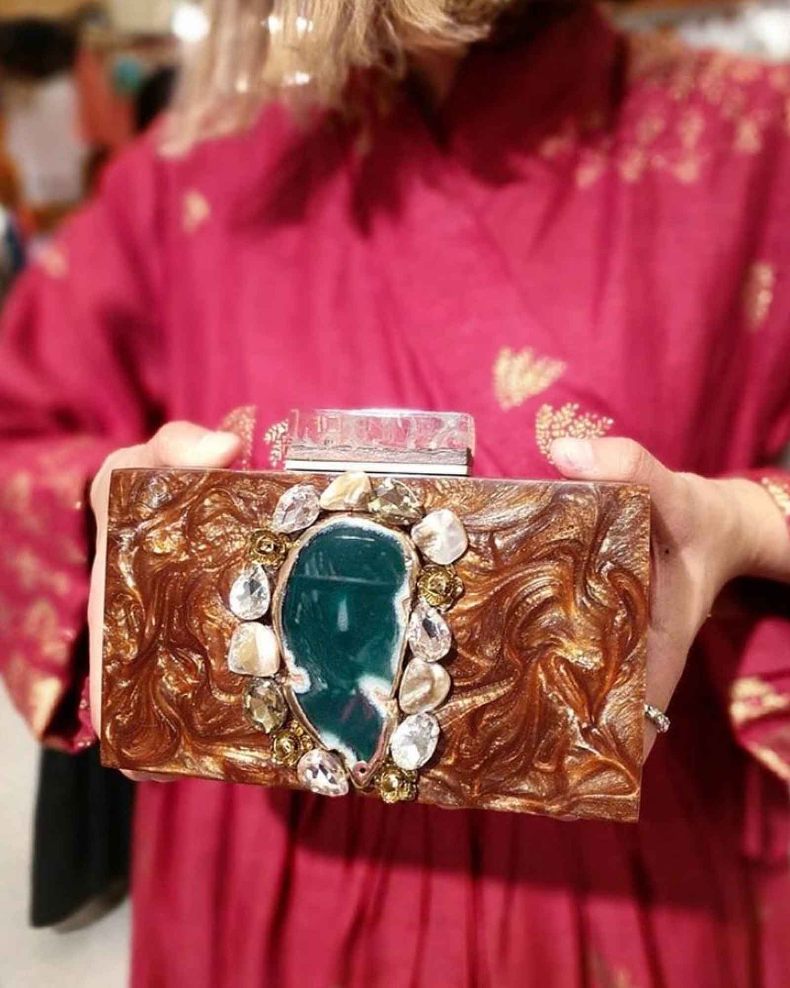 Brown Pearl Designer Party Wear Clutch