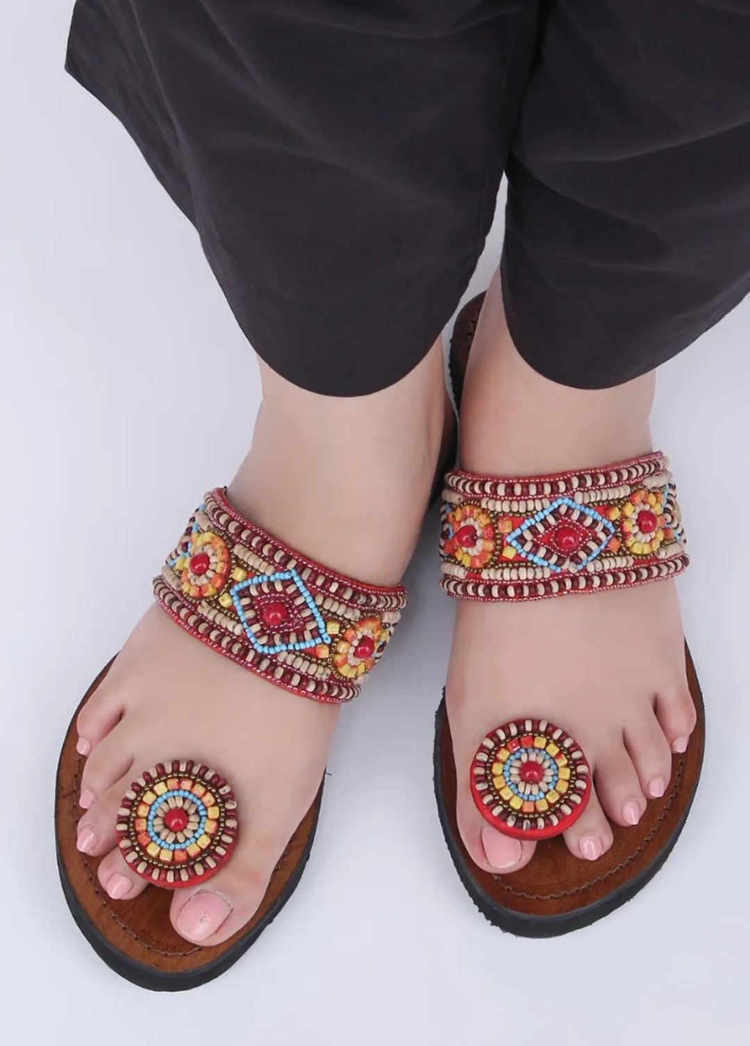 Multi Beaded Leather Kolhapuris