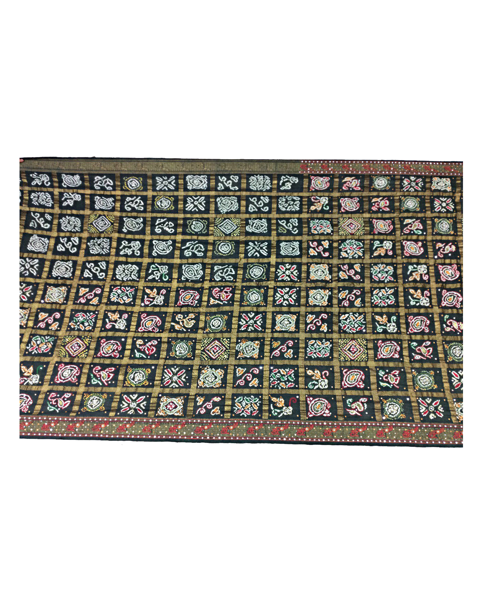 All Over Green Color Thread and abhala Work Checks Design Cotton Gharchola